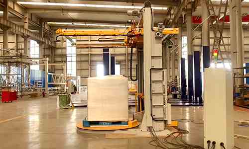 Fully Automatic Inline Top-Sheet Stretch Wrapping Machine  Five-Sided Pallet Wrapping System for Enhanced Moisture and Dust Protection